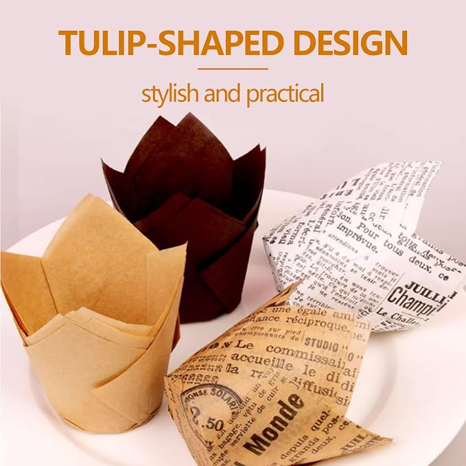 Nordic Paper 100-Piece Cupcake Liners - Food-Safe, Classic Tulip Design, Fits Muffin Tins for Baking & Party