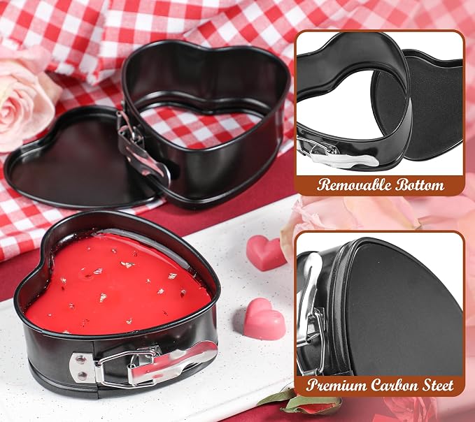 Webake Springform Pan 4 inch Heart Shape Mini Cheesecake Pan Set of 2, Cake Pan Heart Baking Molds Accessories of Instapot, Pressure Cooker, Air Fryer & Christmas, Valentine's Day Baking