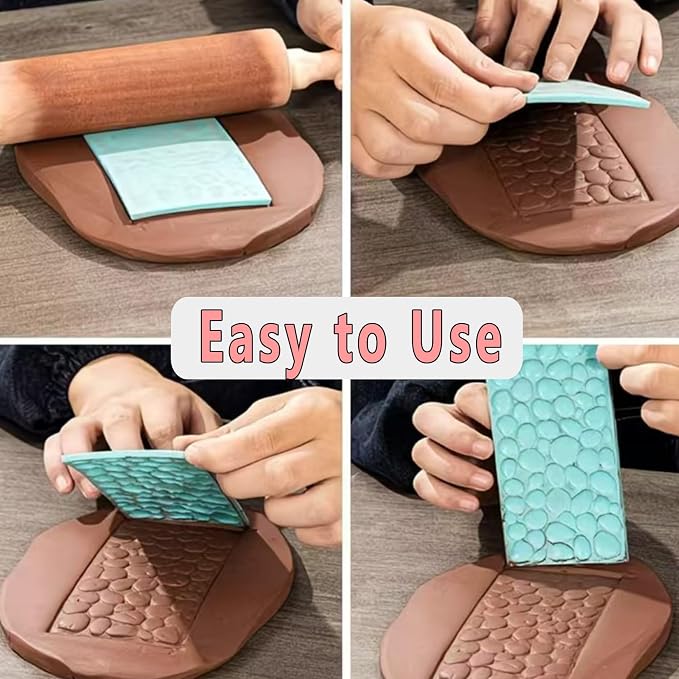6 Pack Fondant Impression Mat Set Cake Decor Mold Set-Embossed Tree Bark/Flower/Cobblestone Texture Design Sugarcraft Decor Tool for Chocolate Cupcake Topper Wedding Cake(Blue)