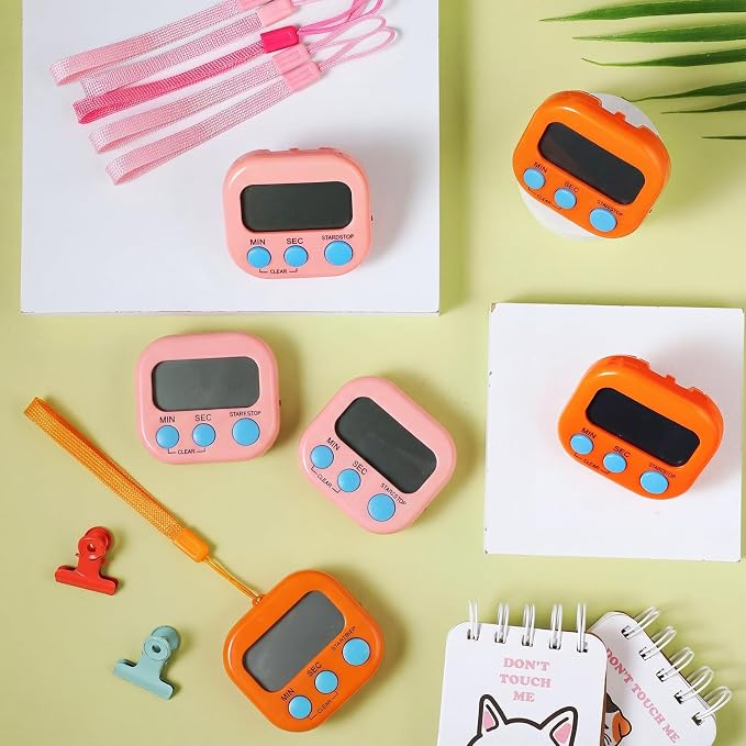 Weewooday 24 Pcs Small Digital Kitchen Timer Magnetic Back and Switch Minute Second Count up Countdown Big LCD Display Loud Alarm for Teacher Cooking Baking (Pink,Orange)