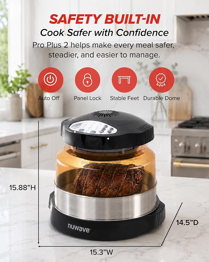 Nuwave Pro Plus 2 Countertop Infrared Oven with Stainless Steel Extender Ring, Triple Combo Cooking Power, Adjustable Temperature Control, Large Capacity Roaster, Air Fryer & Convection Oven, 20670V01
