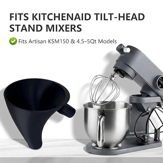 Flour Funnel Compatible for KitchenAid Mixer, Easy Pour No-Mess Attachment, Anti-Splash Attachment for Tilt-Head Stand Mixer 4.5 & 5 Quart (KSM150), Dishwasher Safe Baking Tool