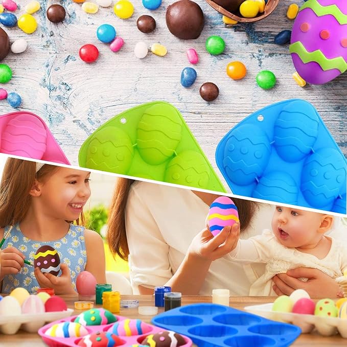 AKOAK 6-cavity Silicone Cake Mold, DIY Handmade Soap Mold, Non-stick Donut Mold, for Chocolate Pudding Jelly Muffin Cups, Kitchen Baking Decoration (Easter Egg)