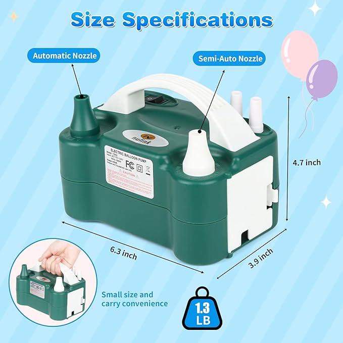 Nulink Electric Balloon Pump, Portable Electric Balloon Blower Machine Balloon Air Pump Dual Nozzle 110V 600W Balloon Inflator for Party Decorations