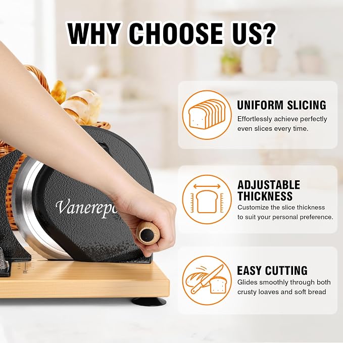 vanerepok Manual Bread Slicer for Homemade Sourdough Bread Versatile Hand Crank Bread Slicer for Sourdough Crusty Bread Etc Stainless Steel Slicers Adjustable Width for Homemade & Commercial Use