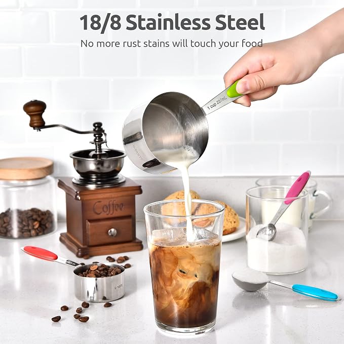 Measuring Cups : U-Taste 18/8 Stainless Steel Measuring Cups and Spoons Set of 10 Piece, Upgraded Thickness Handle (Multicolors)