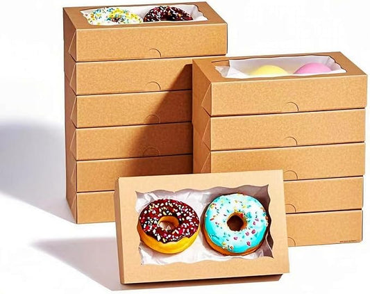 20PCS 7x4.3x1.5 Inch Brown Cookie Boxes with Window Bakery Boxes for Chocolate Truffle, Orec,Pastry Dount, Browine Soap &Treat Boxes for Party Favors Wedding Christmas Valentine's