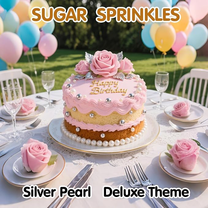 Silver Pearl Sprinkles,Edible Pearl Sugar Sprinkle for Cake Decorating,130g/4.58oz Mix Size,Festival Baking Edible Cake Decorations,Cupcake Toppers,Cookie Decorating Donuts Ice Cream Toppings,Wedding Birthday Party Supplies