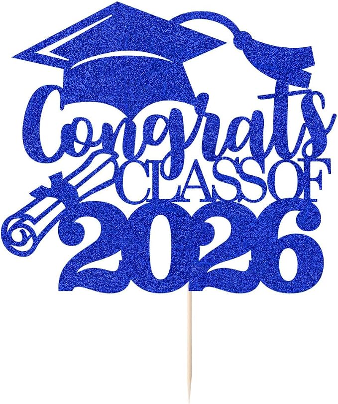 Congrats Class Of 2026 Cake Topper, Glitter Graduation Party Supplies - High School College Graduates -College Graduate Cake Topper Decorations Supplies(Congrats Class Of 2026 Dark blue)