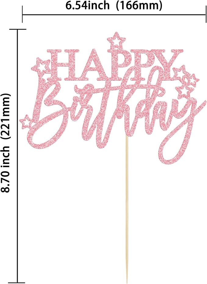 Gyufise 1Pcs Happy Birthday Cake Topper Glitter Happy Birthday Cake Pick for Celebrating Happy Birthday Anniversary Theme Party Cake Decorations Supplies Dark Pink