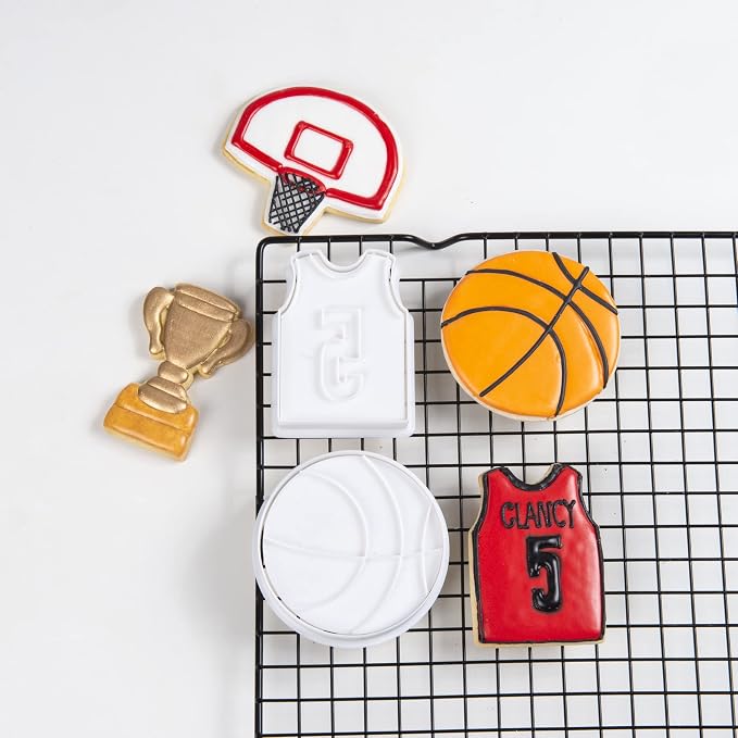Mostop Basketball Cookie Cutter with Stampers, 3D Sports Cookie Cutter Set, Cake Decoration Tools Birthday Party Supplies Favors