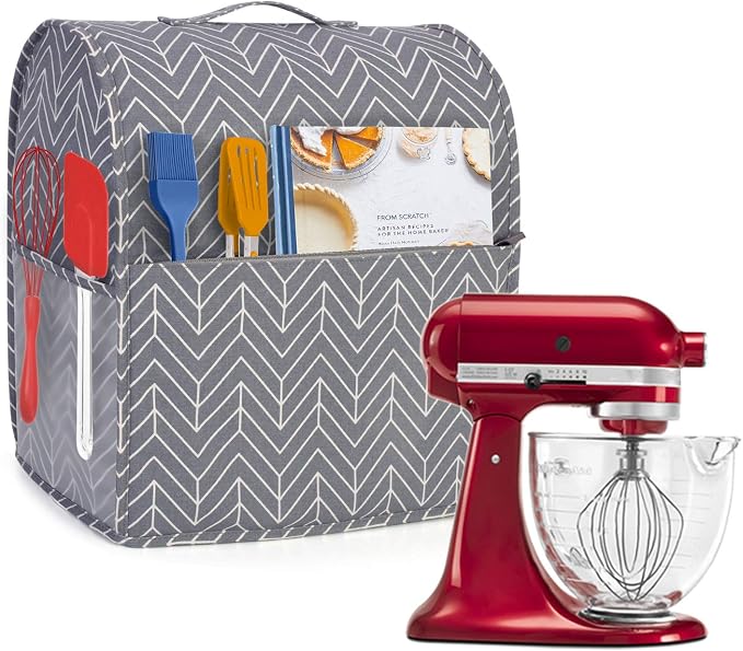 YARWO Stand Mixer Dust Cover Compatible with KitchenAid Mixer 4.5 qt -5 qt | Top Handle, Side Pockets for Kitchen Accessories, Dust-proof Protective Cover for Tilt-Head 4.5/5 Quart, Washable, Chevron