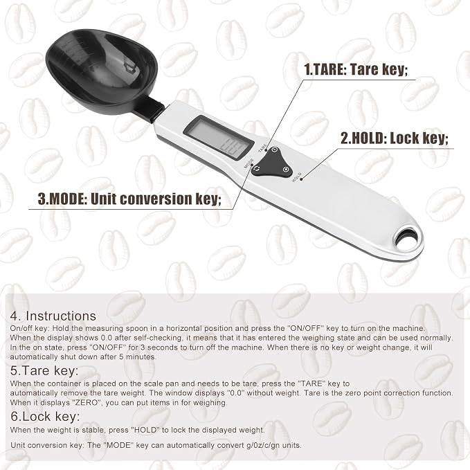 Digital Measuring Spoon Scale, 0.1-500g Electronic Kitchen Food Weighing Spoon Scale Detachable High Precision Gram Measuring Spoons with LCD Display Weighable Units g/oz/gn/ct