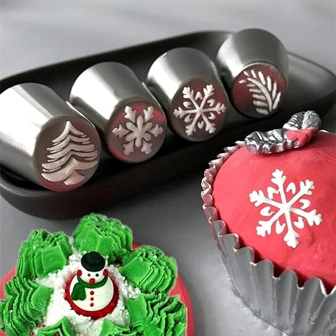 15PCS Christmas Piping Tips - Russian Icing Nozzles with Snowman, Snowflake, Christmas Tree, Santa Claus Patterns for Cupcake & Birthday Party