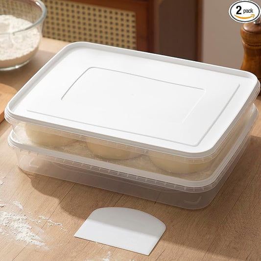 2 Pack Transparent Proofing Box, Observable Pizza Dough Proofing Box, Sealed Pizza Dough Proofing Container whit Lid (White)