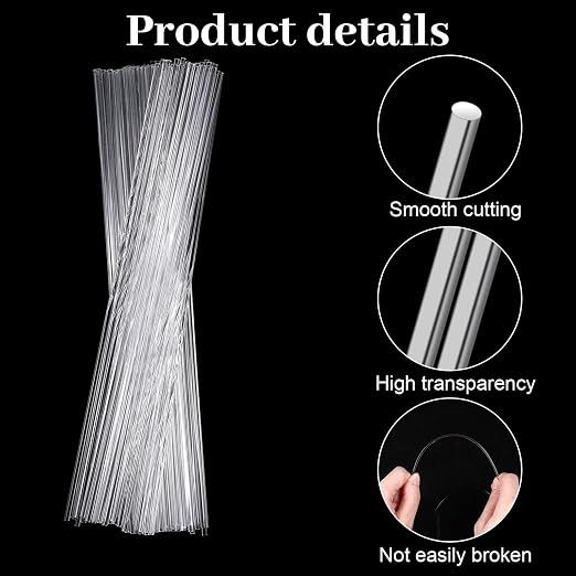 Sibba 100 PCS 8-Inch Clear Acrylic Rods 2mm Diameter Transparent Plastic Dowels for Cake Toppers, Cake Pops, DIY Crafts, Party Decor, Gardening Stakes Cocktail Stirrers
