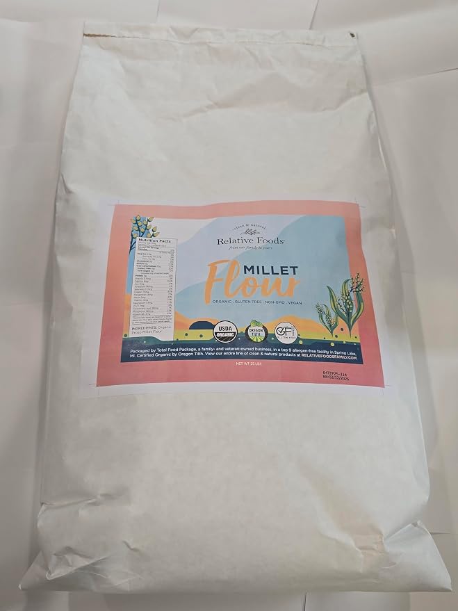 Millet Flour 25 pounds USDA Organic, certified gluten free, sourced 100% from the USA dry milled with no additives