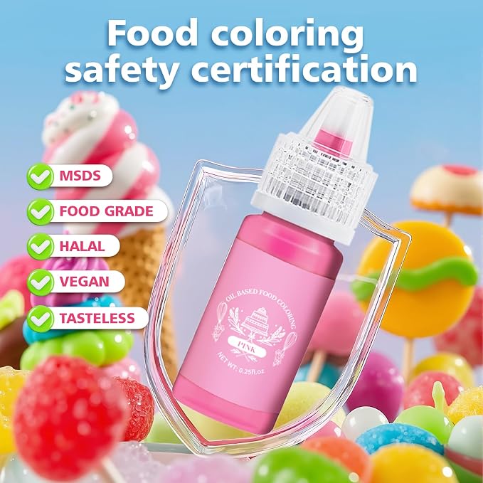 Oil Based Food Coloring 8 Colors Set,Food Grade Edible Dye for Cake Cookie Sugar Decorating Gluten Free Flavorless Concentrated Oil Food Color-6g/Bottles