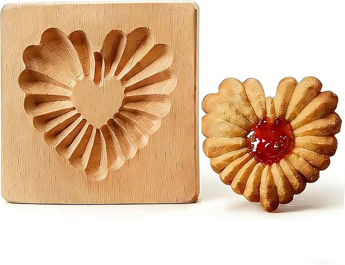 Carved Wooden Gingerbread Cookie Mold,3D Wooden Baking Mold Cookie Biscuit Press Stamp Molds,Cookie Cutter,Cookie Stamp,DIY Biscuit Stamp Mould for Halloween Thanksgiving Christmas(loving)