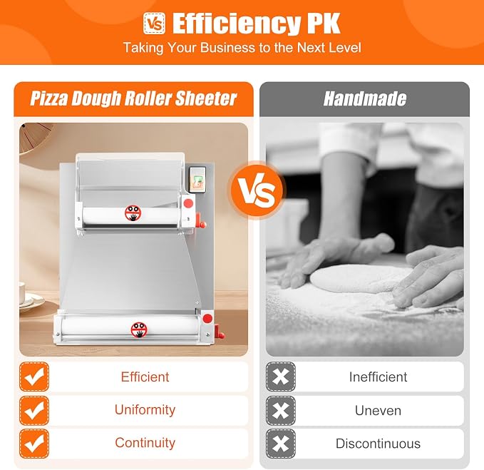 Commercial Pizza Dough Roller Sheeter, 370W Stainless Steel Dough Press for 4"-16" Pizzas, Automatic Pizza Dough Round Processing Equipment Dough Machine w/Adjustable Thickness for Bakeries Pizzerias