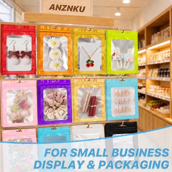 ANZNKU 100 Pack Lake Blue Resealable Mylar Bags with Frosted Clear Window 2.75x3.93", Smell Proof Sealable Packaging Bags for Small Business, Foil Pouch Zip Goodie Bag for Candy Treat Jewelry