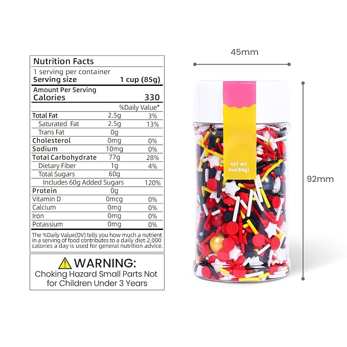 Edible Mouse Sprinkle Mix, 3oz Black Red Yellow White Sprinkles for Baking and Cake Decorating, Mouse Cake Decoration Edible with Birthday Themed, Children's Party Supplies