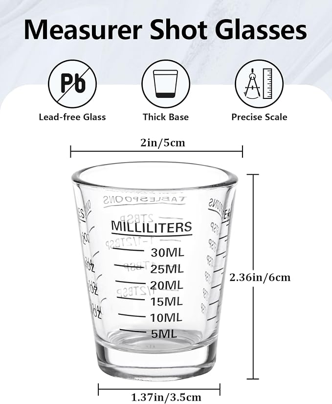 Shot Glasses Measuring Cup Set 4PACK Espresso Shot Glasses Liquid Heavy Glass 26-Incremental Measurement 1 OZ, 2 TBS, 6 TSP, 30 ML Kitchen Tools (Black)