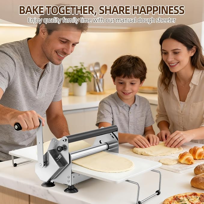 Folding Dough Sheeter Machine for Home 12" Manual Dough Sheeter Folding Dough Rolling Machine Compact Design with 0-20MM Thickness Adjustable, Stainless Steel