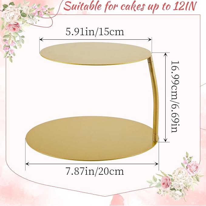 LemonRoad 6''+8'' Gold Floating Cake Stand 2 Tier Metal Wedding Cake Stand Spacer Separator Round Decorative Dessert Display Riser Pastry Holder for Birthday Anniversary Party Centerpiece (Classic)
