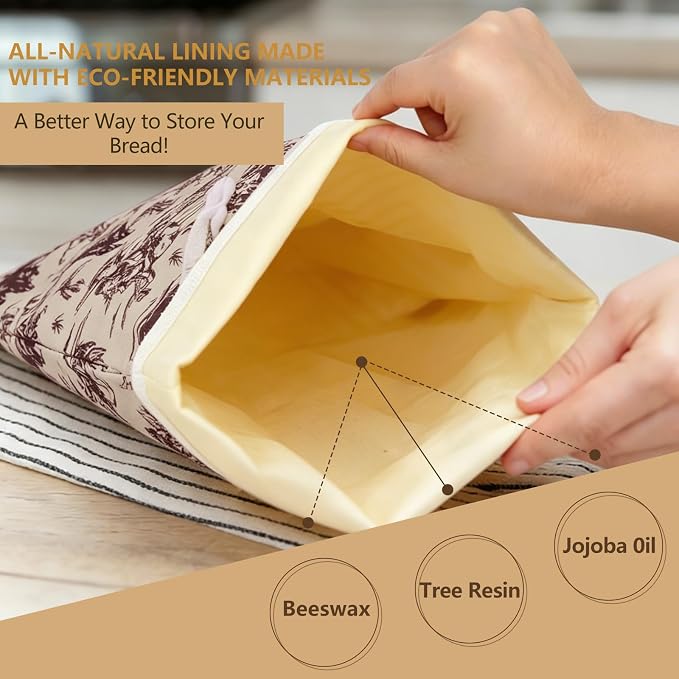 Western Reusable Beeswax Bread Bags for Homemade Bread & Sourdough, 2-Pack XL Airtight Food Storage Bags, Organic Cotton Linen Covers - Freezer-Friendly Freshness Preservation Keeps Fresh Longer