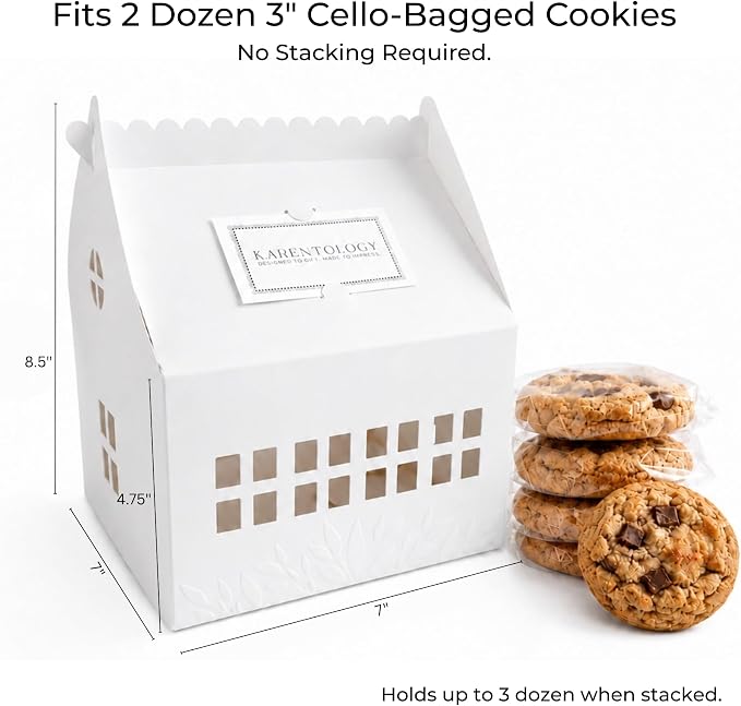 20 Pcs Large Cottage House Cookie Boxes with Window & Business Card Holder, White 7 x 7 x 8.5 in Gable Bakery Gift Boxes for 2 Dozen Cookies, Treats, Desserts, Realtor Gifts & Party Favors