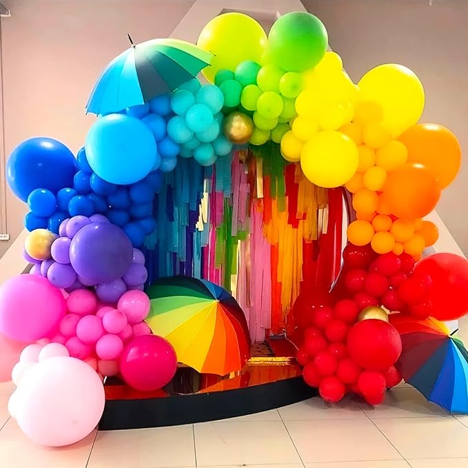 PartyWoo Rainbow Balloon Arch Kit Garland 140pcs Different Sizes of 18 12 10 5 Inch Colorful Blue Red Green Purple Yellow Orange Balloons for Baby Shower Graduation Birthday Party Decorations