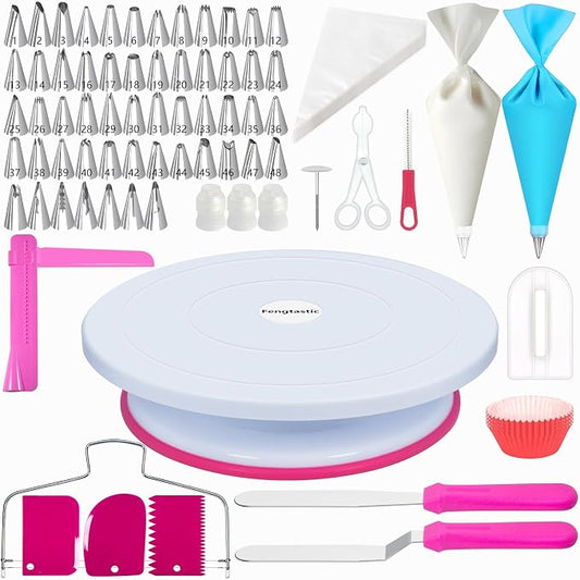 200PCs Cake Decorating Supplies Kit for Beginners - Cake Turntable, 55 Cake Piping Tips, Straight & Offset Spatula, 110+1 Piping Bags, Cake Leveler, Cake Scraper Sets & Baking Tools
