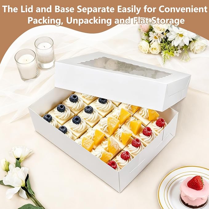 20 Pack Rectangle Quarter Sheet Cake Boxes with Window, 14x10x4 Inch White 1/4 Sheet Bakery Boxes for Pastry Baking Cake, Cupcakes, Donuts, Cookies, Pie Treat Packaging