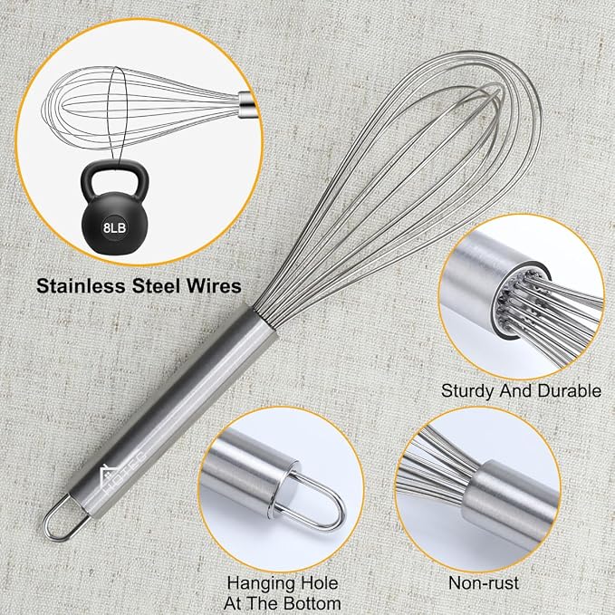 HOTEC Stainless Steel Whisk Set of 4, Food Grade Balloon Whisk Egg Beater, Thicken Wire Mixing Whisk for Baking, Cooking, Whisking Cream, Sauce, Pancake Batter
