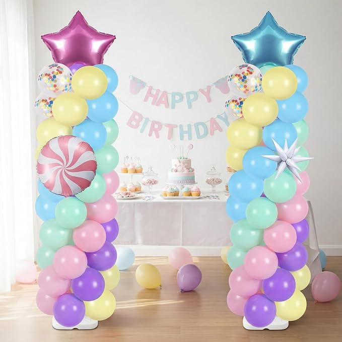 Skylety 2 Sets Pastel Balloon Column Stand Kit Adjustable Macaron Rainbow Color Balloon Stand with Bases for Birthday Wedding Anniversary Graduation Party Baby Shower Decorations Supplies