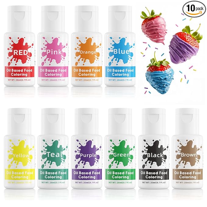 Oil Based Food Coloring for Chocolate - 20ml X10 Colors Edible Food Dye for Sugar Candy Melts Oil Frosting Icing Dye for Backing Cookies Fondant Food Color for Cake Decorating - 0.7 Fl. Oz/Bottles