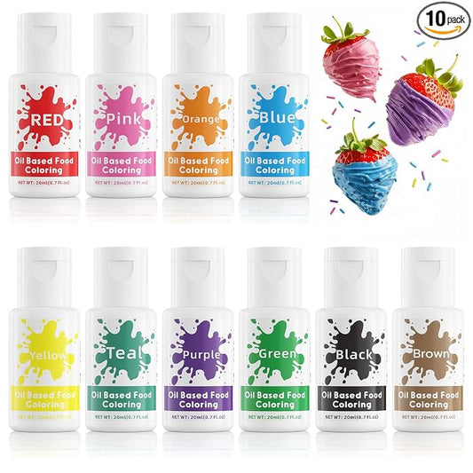 Oil Based Food Coloring for Chocolate - 20ml X10 Colors Edible Food Dye for Sugar Candy Melts Oil Frosting Icing Dye for Backing Cookies Fondant Food Color for Cake Decorating - 0.7 Fl. Oz/Bottles