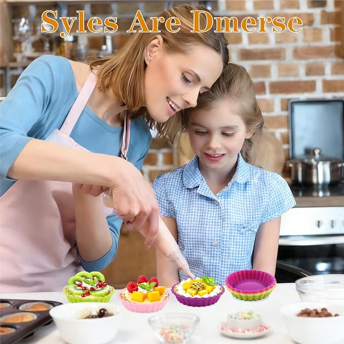 8pcs Silicone Mold Pie Pan, Non Stick Mini Quiche Molds Cupcake Muffin Baking Cups, Round Mini Tart Pan, Small Pie Baking Pan Tart Molds for Baking, Random Color(Random Color)