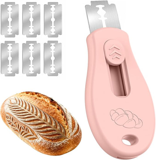 Bread Lame Sourdough Scoring Tool, Extractable & Magnetic Bread Scoring Tool, Scoring Knife for Bread Baking, Bread Razor for Homemade Bread, Sourdough Scorer Tool, Includes 5 Razor Blades-Pink