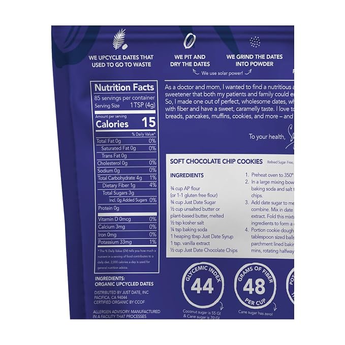 Just Date : Just Date Sugar : Organic Sugar Substitute Made From Dates - 12 oz. Box