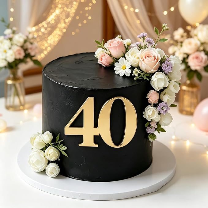 Acrylic Forty Cake Topper, Gold Number 40 Cake Side Decoration, Happy 40th Birthday Cake Picks Decoration, Hello 40, 40th Anniversary Party Cake Charm Decor Supplies