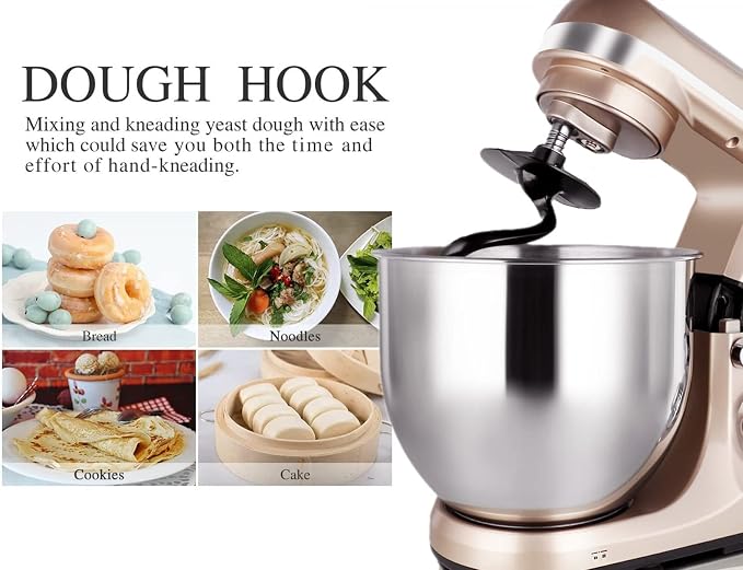 Professional Stand Mixer, 6-Qt with Timer, MK37 500W 6-Speed Tilt-Head Food Electric Mixer Kitchen Machine,Plastic (Champagne)