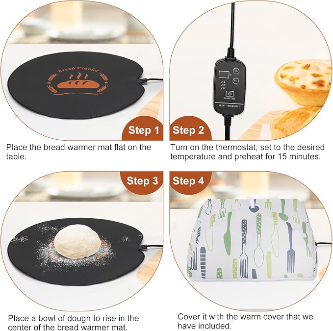 Dough Rising Warming Mat, 59 ℉-140 ℉ Adjustable Bread Rising Warmer, Bread Proofing Heating Pad for Sourdough Riser, Dough Rising, Bread Warming, Bread Proofer Warming Mat with Temperature Controller