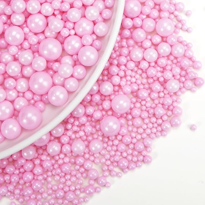 Dazzjoy Edible Pink Pearl Sprinkles, Valentines Sugar Sprinkles for Cake Decorating, 130g/4.58oz, Cake Decorations, Birthday Holiday Party Supplies