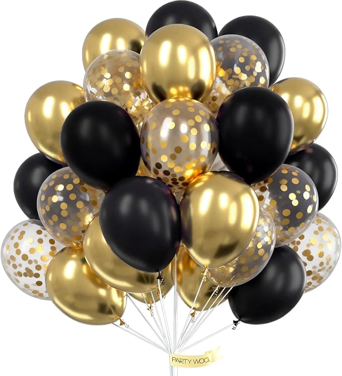 PartyWoo Gold and Black Balloons 100pcs 12 Inch Black and Gold Metallic Balloons for Birthday Wedding Anniversary Graduation Bachelorette Engagement Bridal Shower Retirement Party Decorations