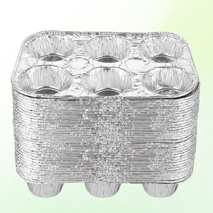 SENENQU Pack of 50 Aluminum Foil Muffin Pans, Holds 6 Cupcakes/Muffin & Pie foil Pan, Standard Size Cupcake Pans, Disposable Muffin Tin for Baking