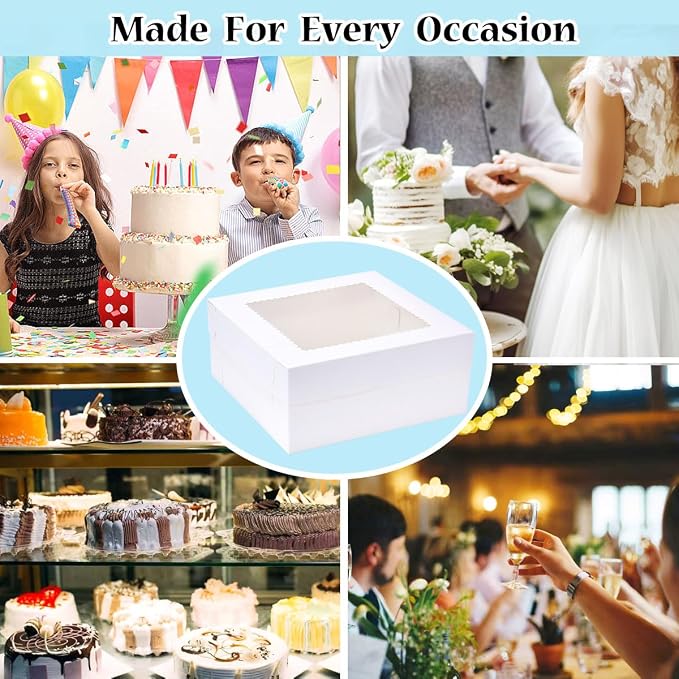 14x14x6 Inch 10 Pack Cake Boxes with Window,Wedding Cake Boxes,Disposable Cake Containers,Cake Carrier for Brownie,Pastries,Cheesecake