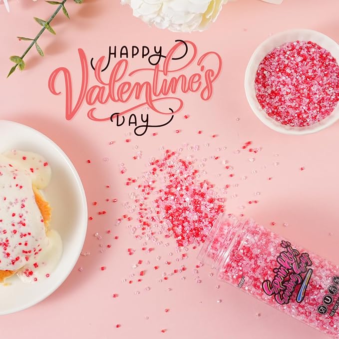 Valentines Sprinkles for Cake Decorating, 5oz Red Pink Sanding Sugar for Baking Cupcake Topper Chocolate Cookies Decoration, Edible Sugar Crystals Sprinkles for Valentine Wedding Girls Party Dessert Food Supplies