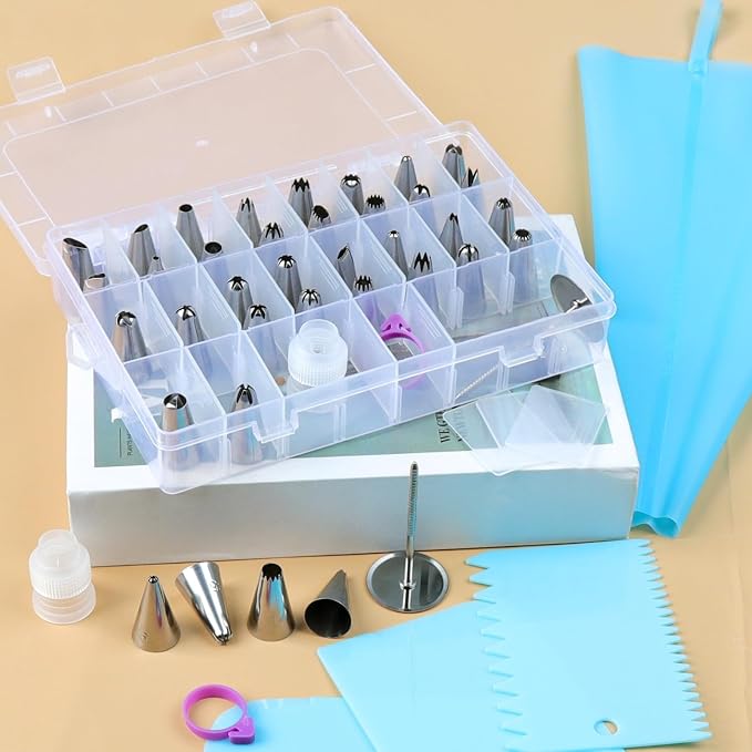 49pcs Piping Bags and Tips with Storage Case Set, 36 Stainless Steel Piping Tips, Reusable Pastry Bags, Scrapers and Storage Case, Frosting Tip for Cupcakes Cakes Cookies Decoration DIY Baking